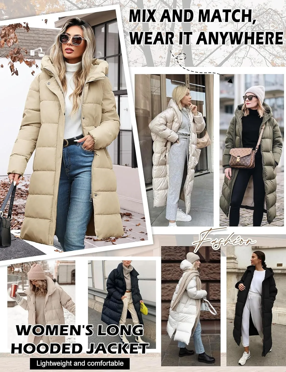 HEEKPEK Womens Winter Long Puffer Coats Down Thicken Warm Quilted Jacket Mid-Length with Side Zipper and Hood Outerwear