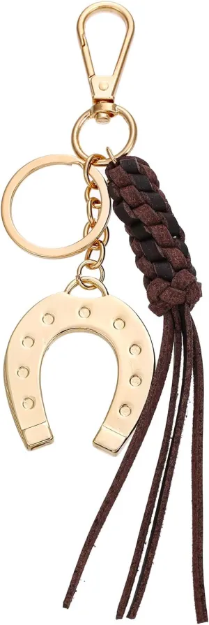 Horseshoe Keychain Western Cowgirl Lucky Keyring with handmade knot tassel for Keys Bags Accessory