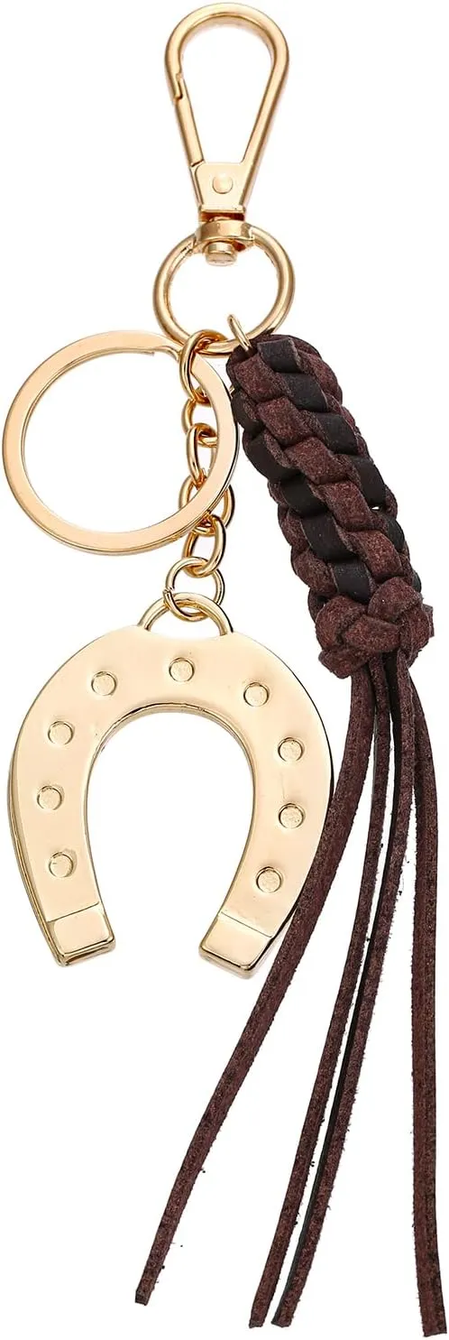 Horseshoe Keychain Western Cowgirl Lucky Keyring with handmade knot tassel for Keys Bags Accessory