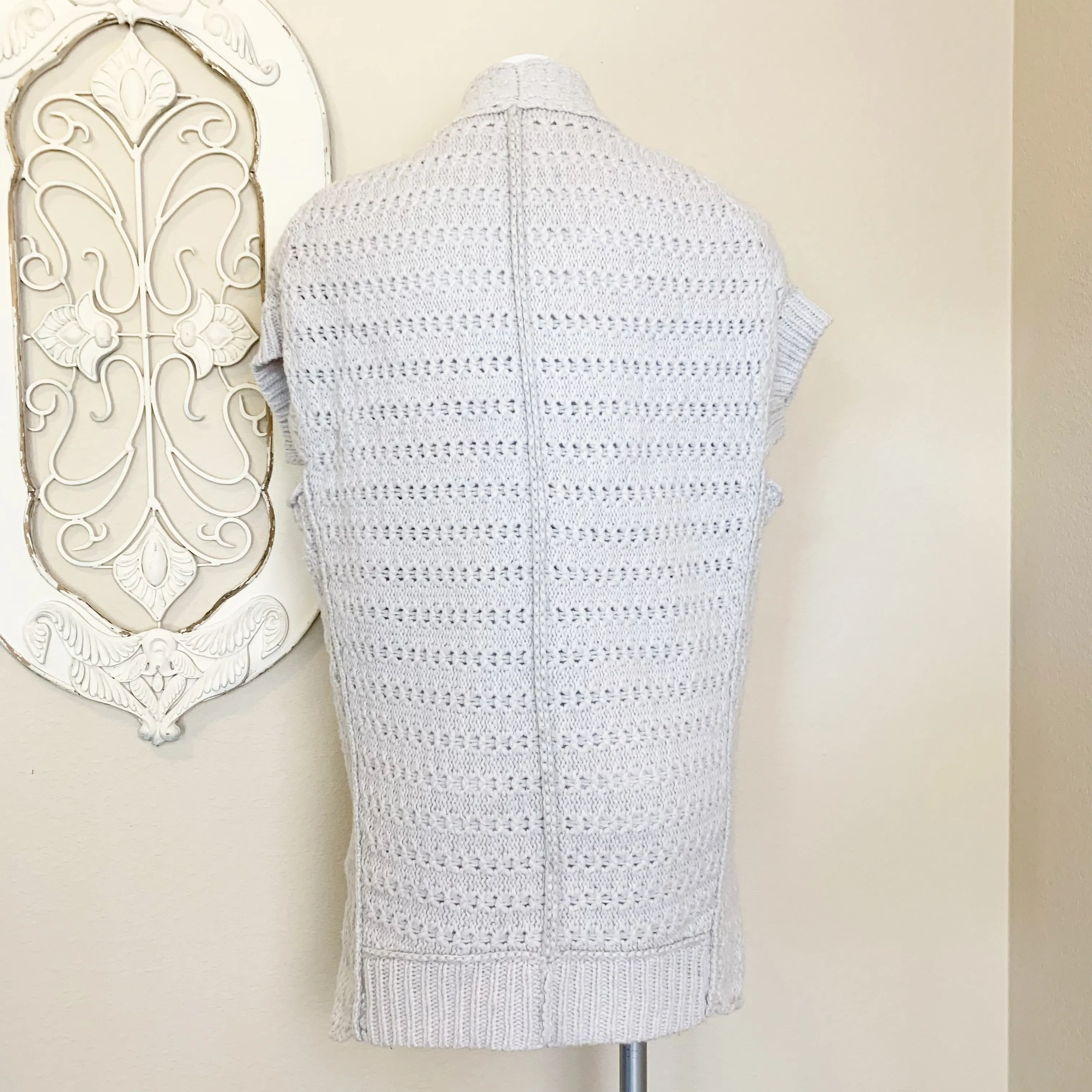 Inhabit | Women's Light Gray Knit Wool Blend Short Sleeve Open Cardigan Sweater | Size: S