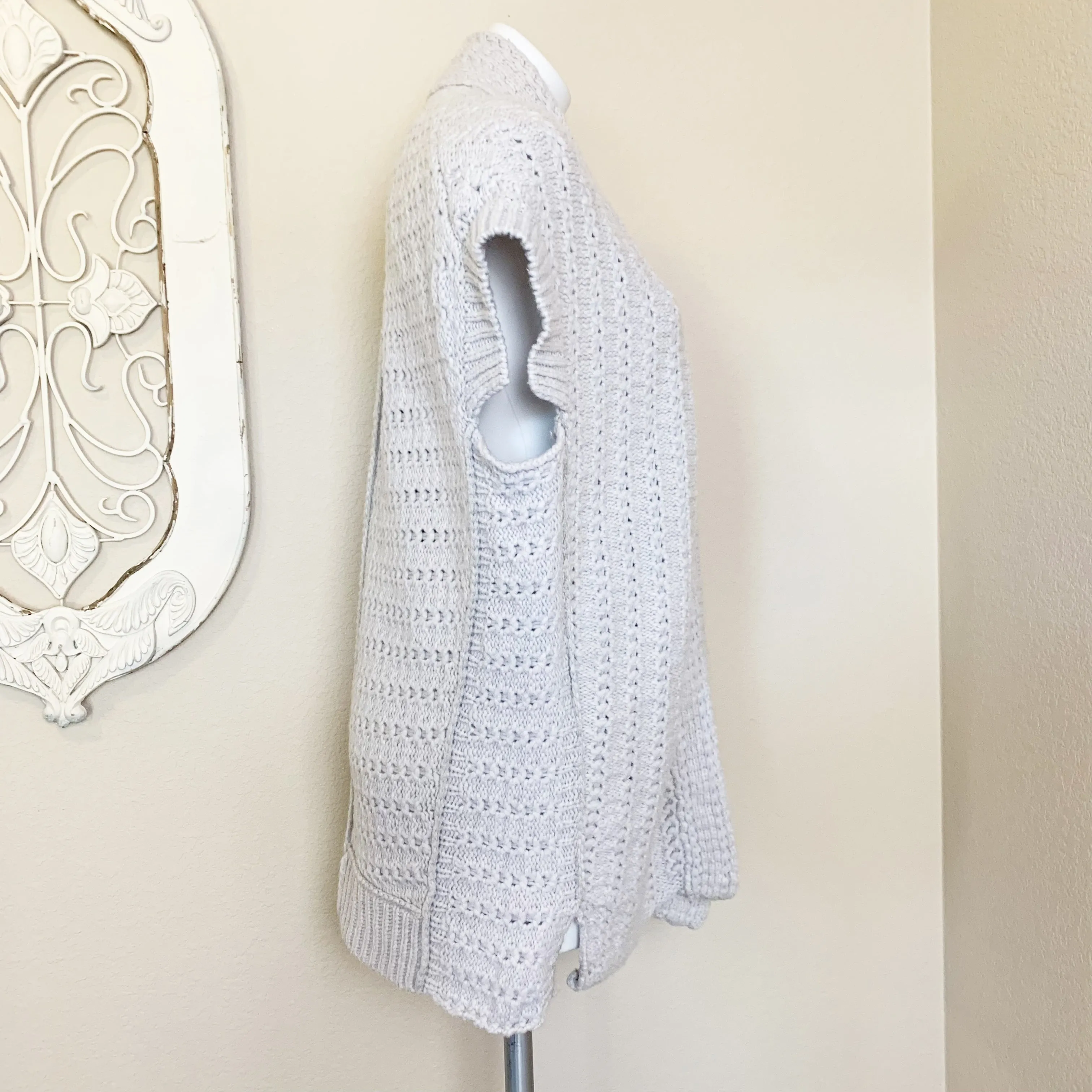 Inhabit | Women's Light Gray Knit Wool Blend Short Sleeve Open Cardigan Sweater | Size: S