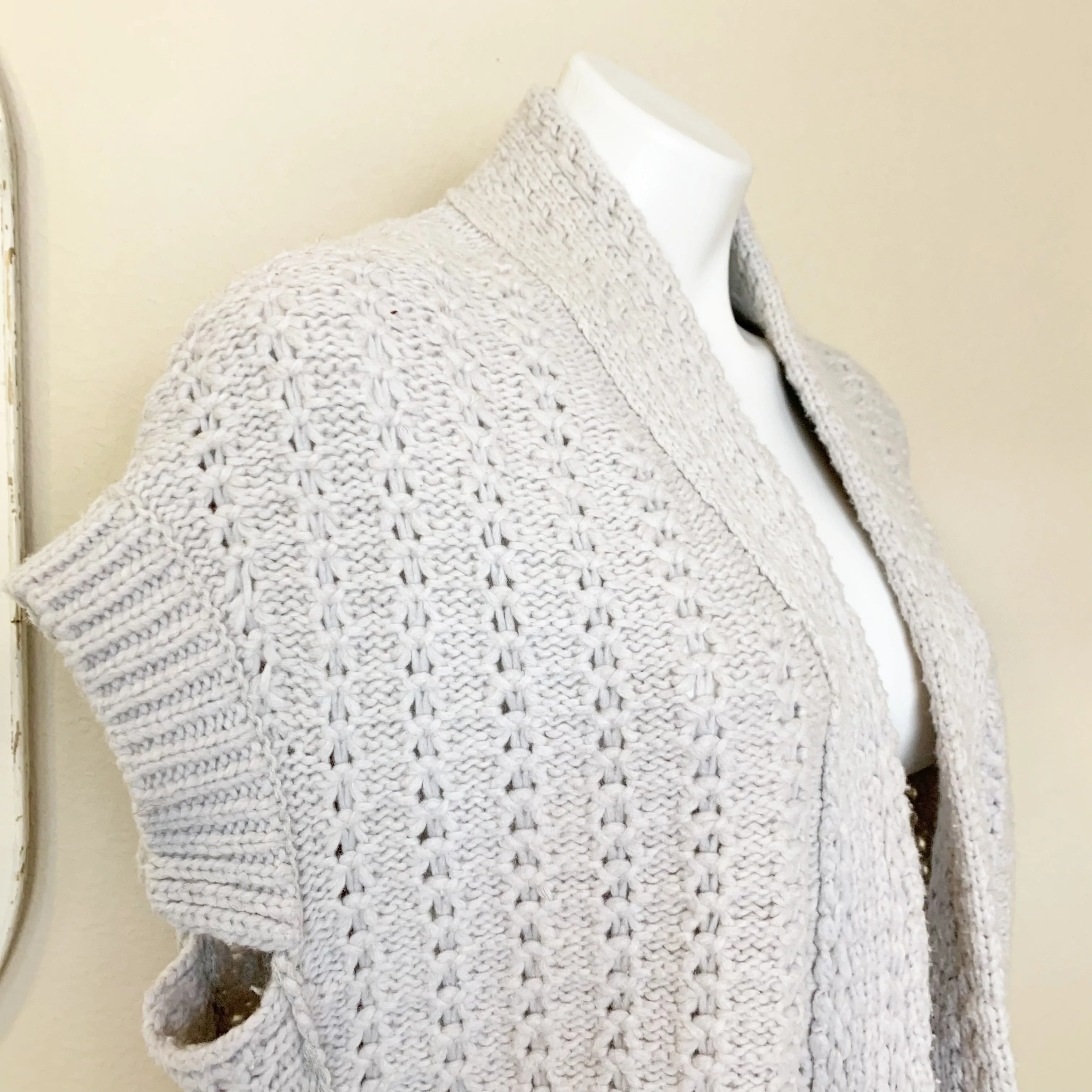 Inhabit | Women's Light Gray Knit Wool Blend Short Sleeve Open Cardigan Sweater | Size: S