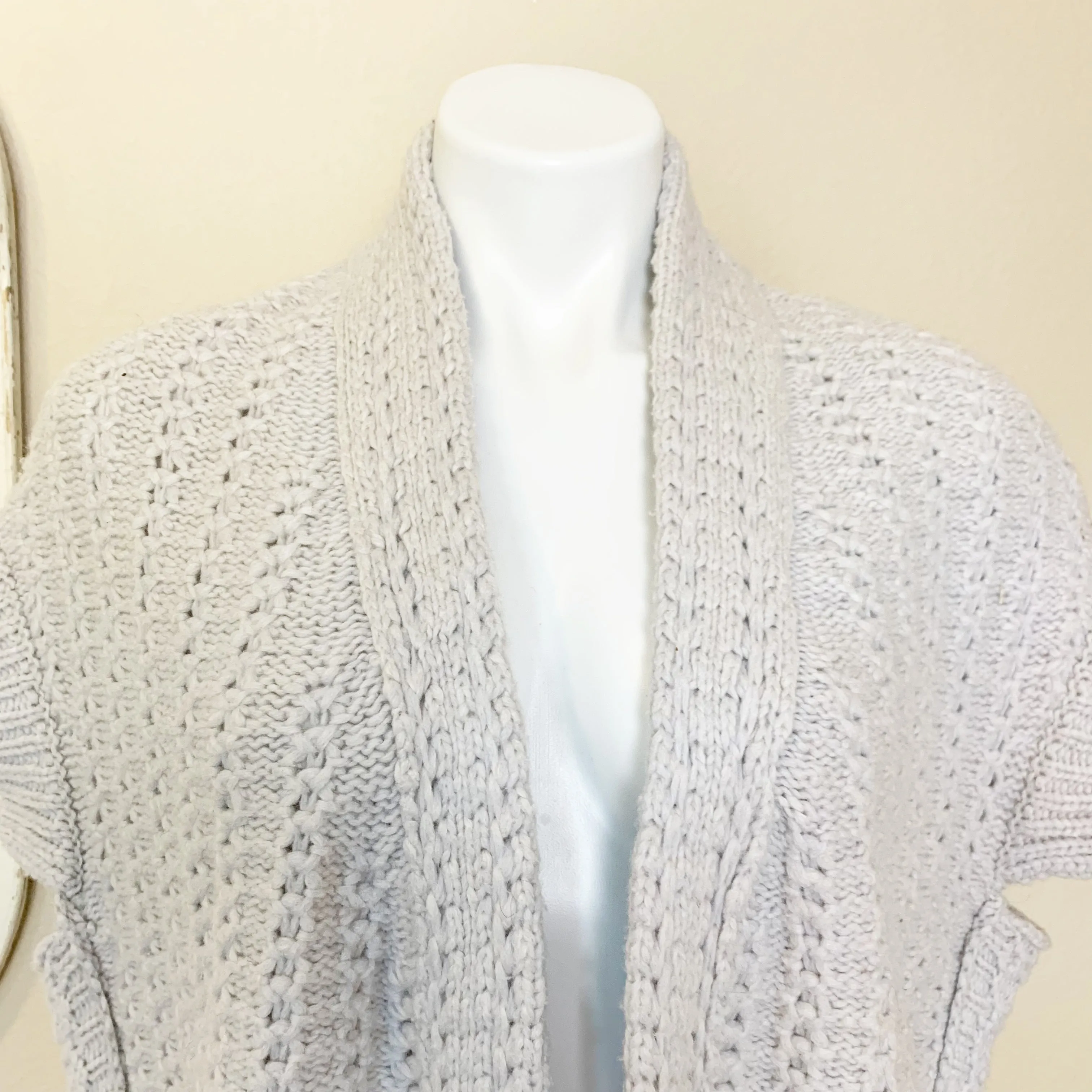 Inhabit | Women's Light Gray Knit Wool Blend Short Sleeve Open Cardigan Sweater | Size: S