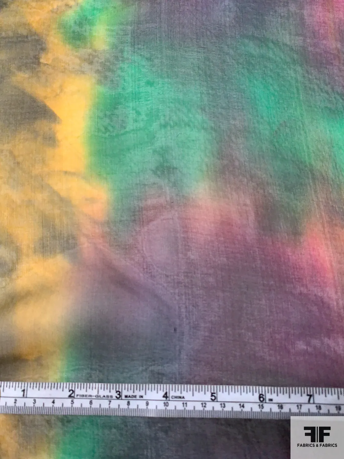 Italian Abstract Tie-Dye Printed Silk Chiffon - Green / Magenta / Yellow / Black