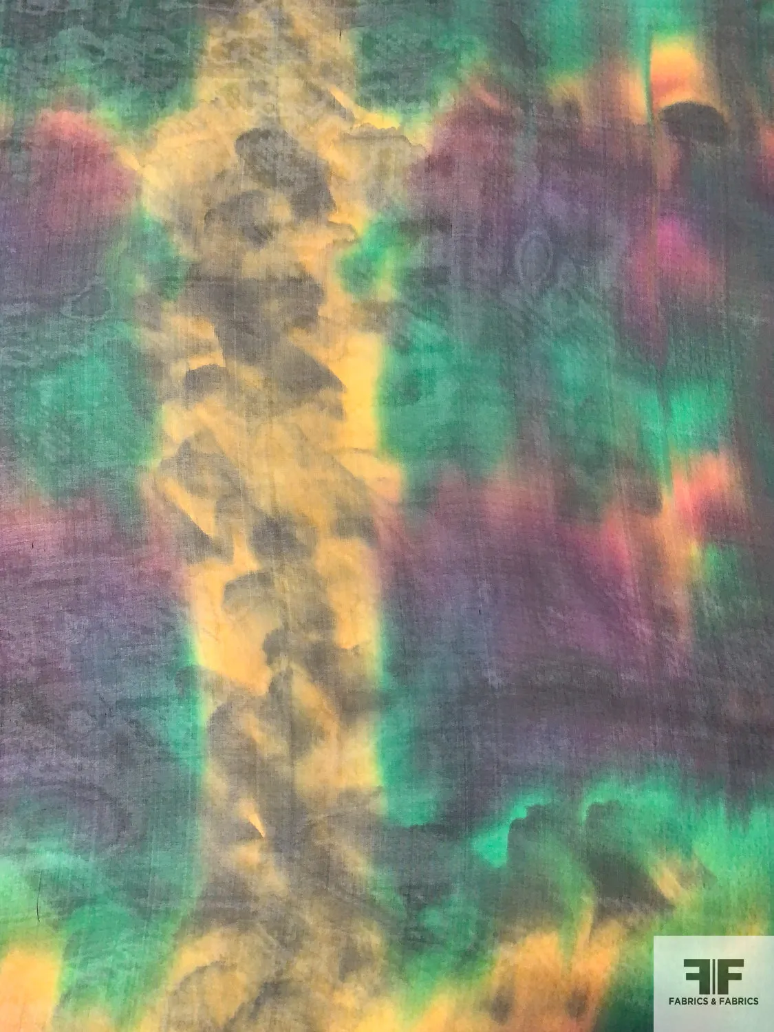 Italian Abstract Tie-Dye Printed Silk Chiffon - Green / Magenta / Yellow / Black