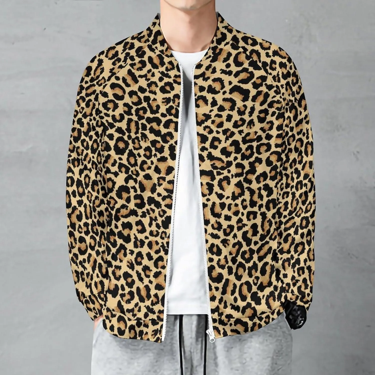 Jackets for Men - Leopard Print Casual Lightweight Zip Up Bomber Jacket Men Spring Fall Windbreaker
