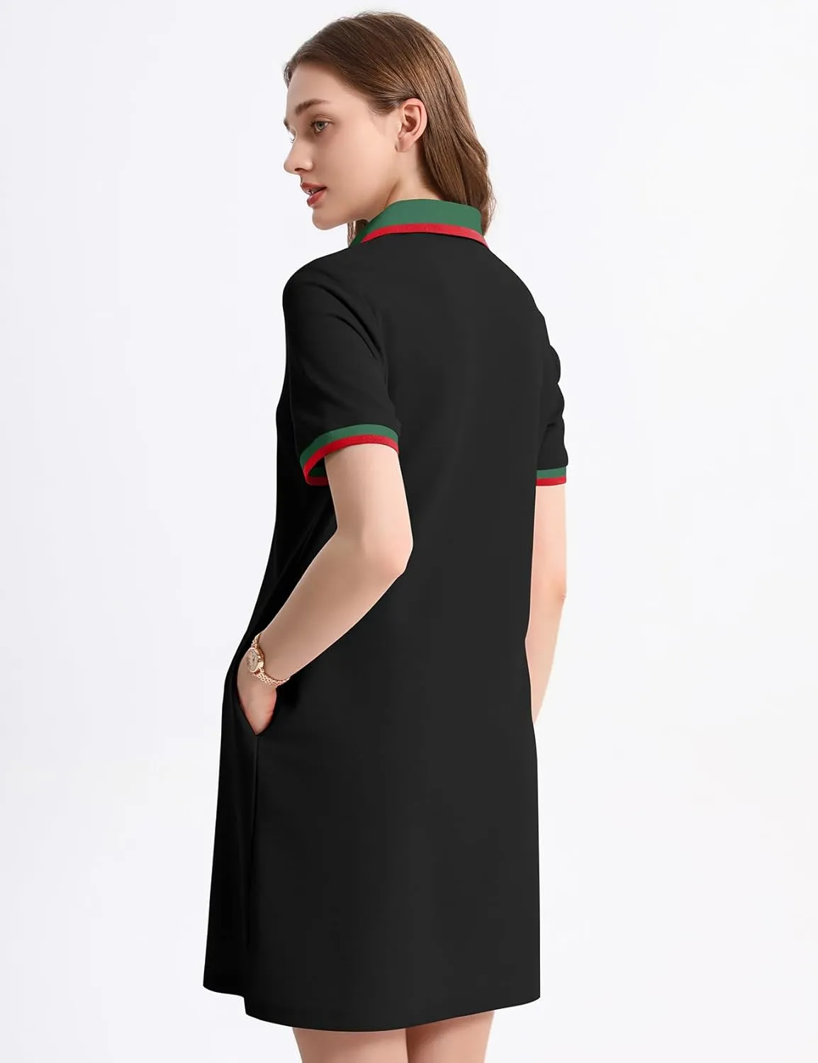 Kissonic Polo Dress for Women V Neck Short Sleeve Flowy Contrast Color Golf Tennis A Line T Shirt Dresses