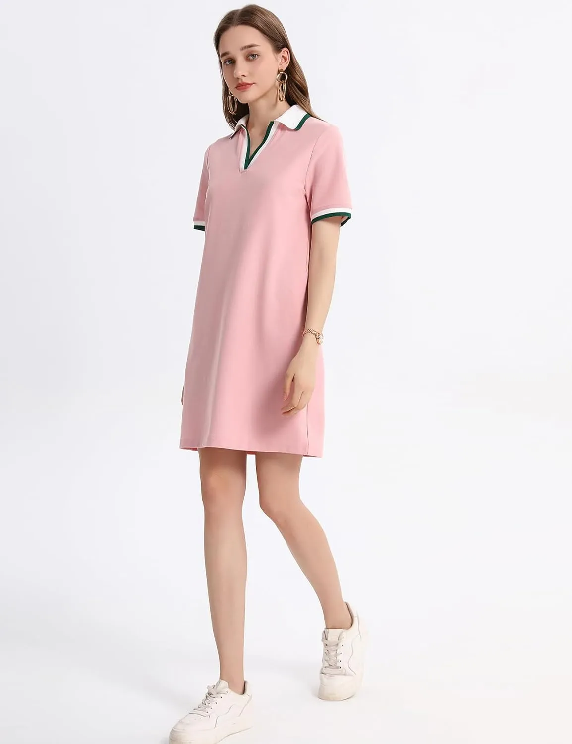 Kissonic Polo Dress for Women V Neck Short Sleeve Flowy Contrast Color Golf Tennis A Line T Shirt Dresses