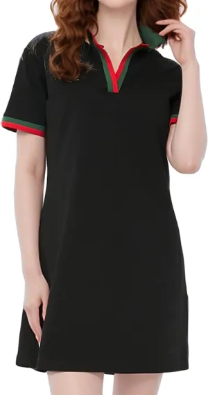 Kissonic Polo Dress for Women V Neck Short Sleeve Flowy Contrast Color Golf Tennis A Line T Shirt Dresses