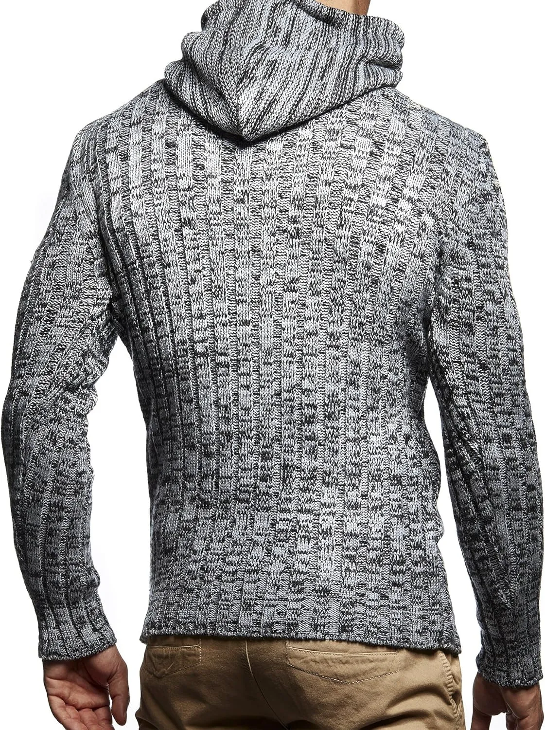 Leif Nelson Slim Pullover Sweaters for Men with Hoodie - Men's Knitted Sweater