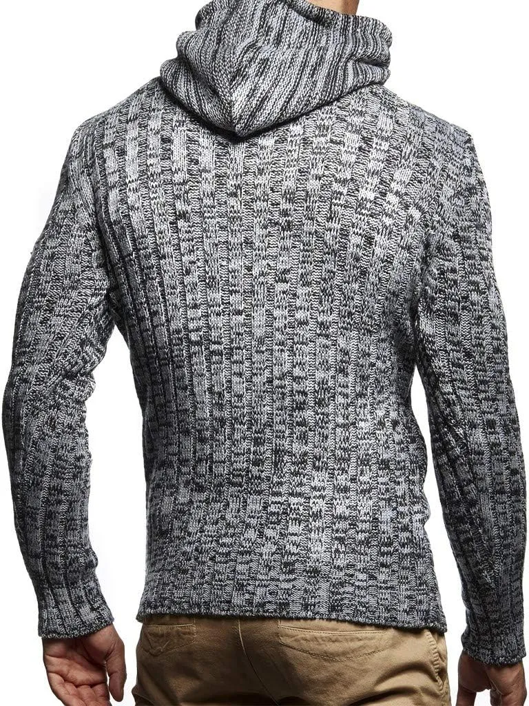 Leif Nelson Slim Pullover Sweaters for Men with Hoodie - Men's Knitted Sweater