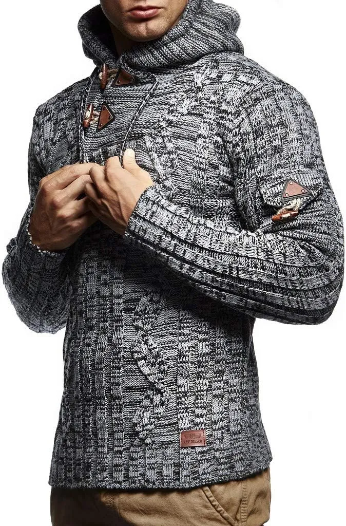 Leif Nelson Slim Pullover Sweaters for Men with Hoodie - Men's Knitted Sweater