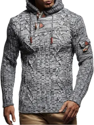 Leif Nelson Slim Pullover Sweaters for Men with Hoodie - Men's Knitted Sweater