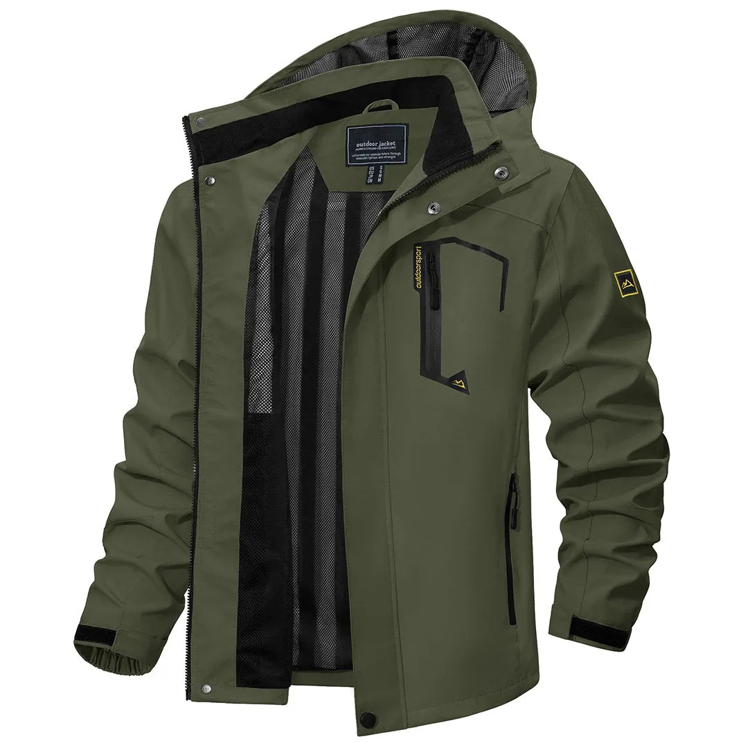 Men's Lightweight Waterproof Windproof Outdoor Hiking Jacket with Zipped Pockets