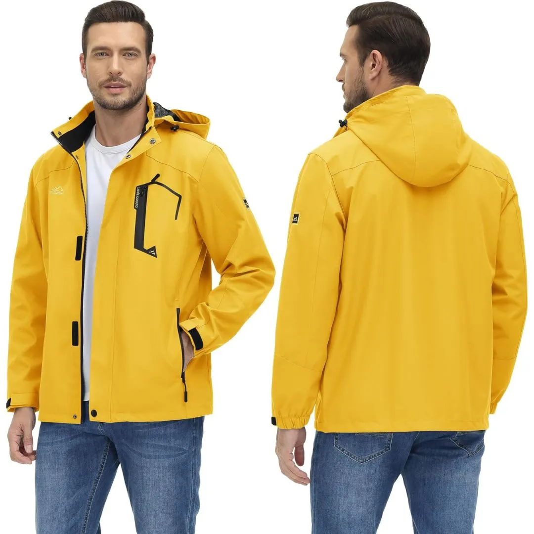 Men's Lightweight Waterproof Windproof Outdoor Hiking Jacket with Zipped Pockets