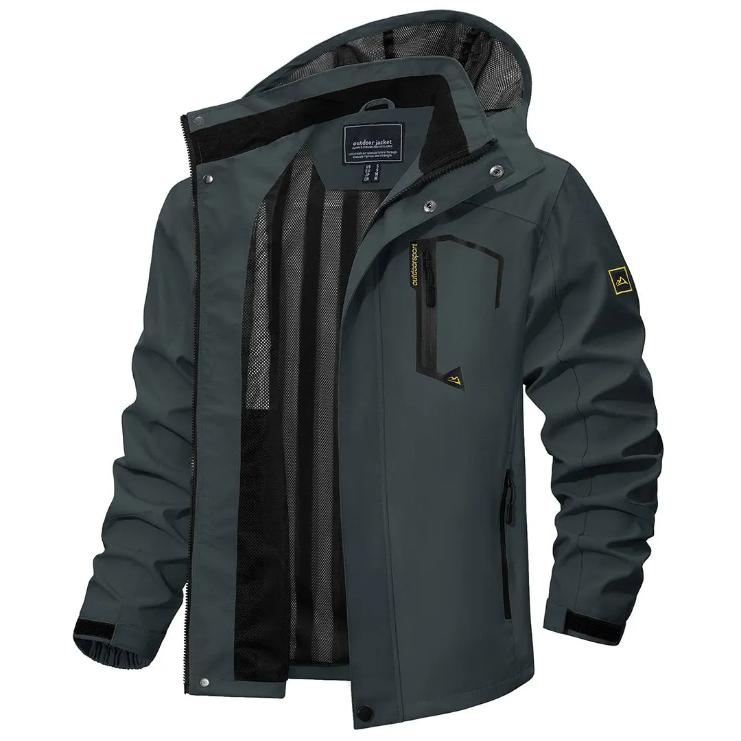 Men's Lightweight Waterproof Windproof Outdoor Hiking Jacket with Zipped Pockets