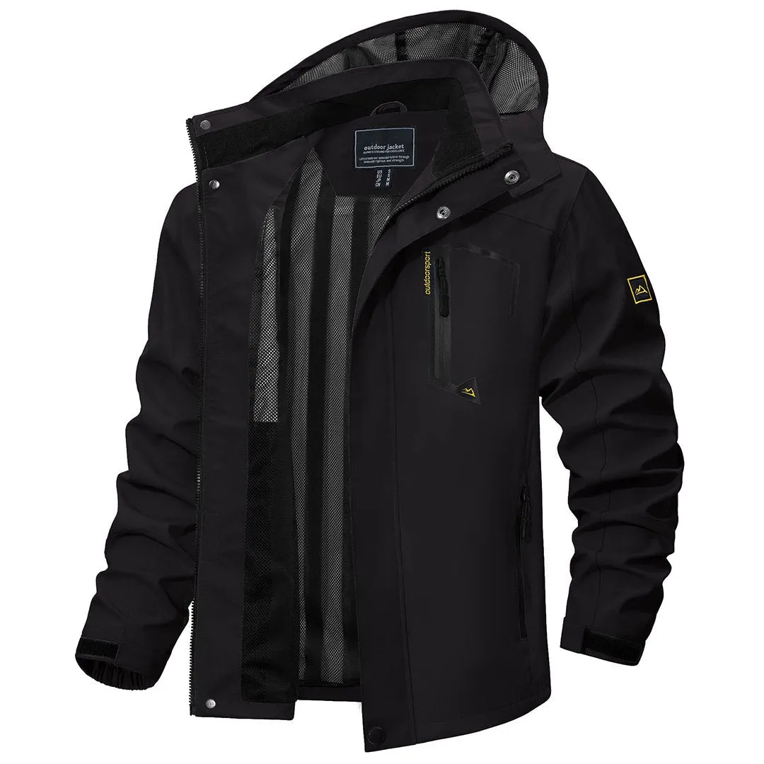 Men's Lightweight Waterproof Windproof Outdoor Hiking Jacket with Zipped Pockets