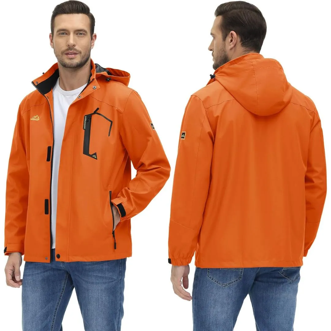 Men's Lightweight Waterproof Windproof Outdoor Hiking Jacket with Zipped Pockets