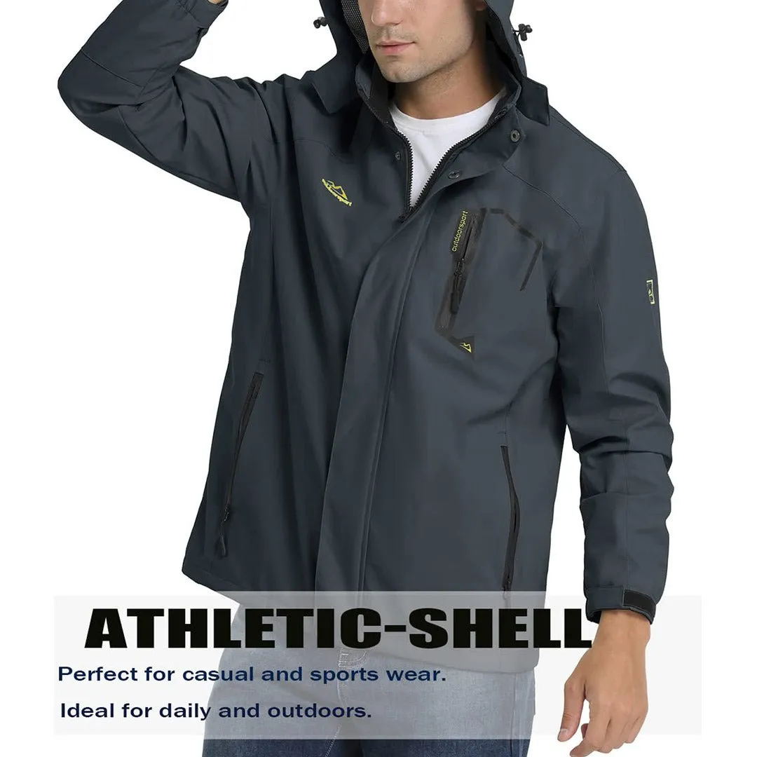 Men's Lightweight Waterproof Windproof Outdoor Hiking Jacket with Zipped Pockets