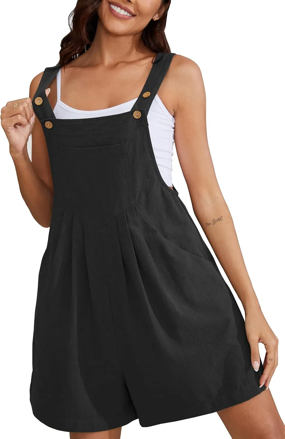 Muchpow Women's Short Overalls Summer Casual Adjustable Strap Loose Linen Short Bib Overalls Jumpsuit Rompers