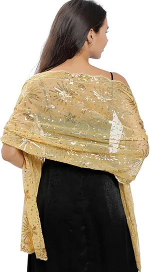 OurLore Women's Glittering 1920s Shawl Scarf Mesh Sequin Wedding Bridal Cape Fringed Evening Wraps Shawls