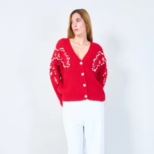 Pearl and sequin embellished knit cardigan wholesale