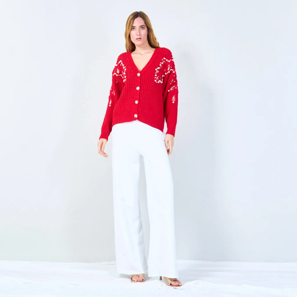 Pearl and sequin embellished knit cardigan wholesale