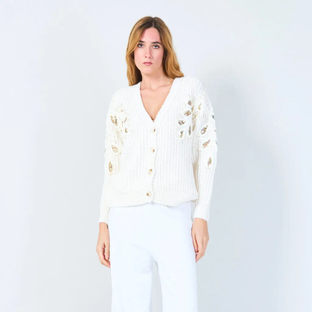 Pearl and sequin embellished knit cardigan wholesale