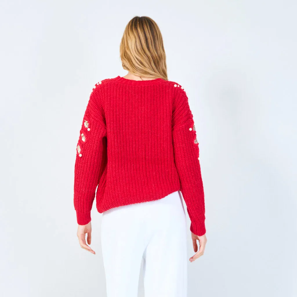 Pearl and sequin embellished knit cardigan wholesale