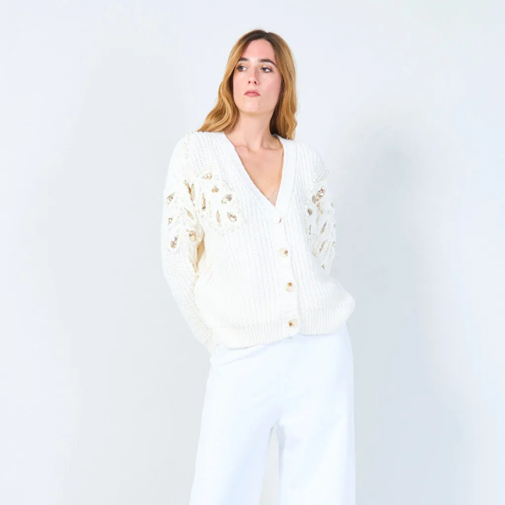 Pearl and sequin embellished knit cardigan wholesale