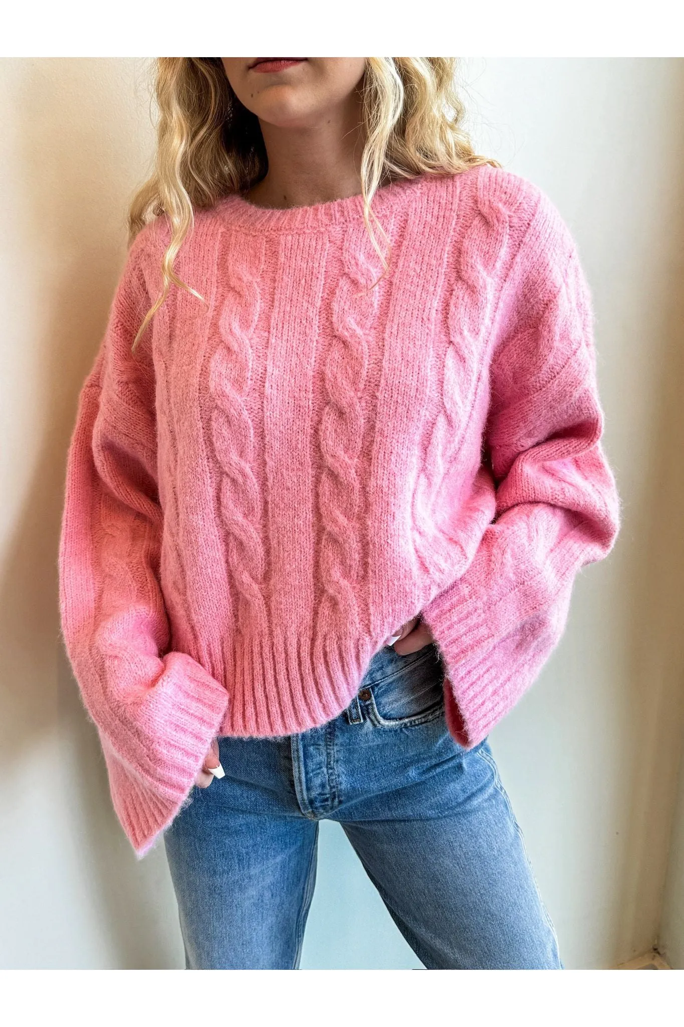 Pink Cable Knit Sweater
