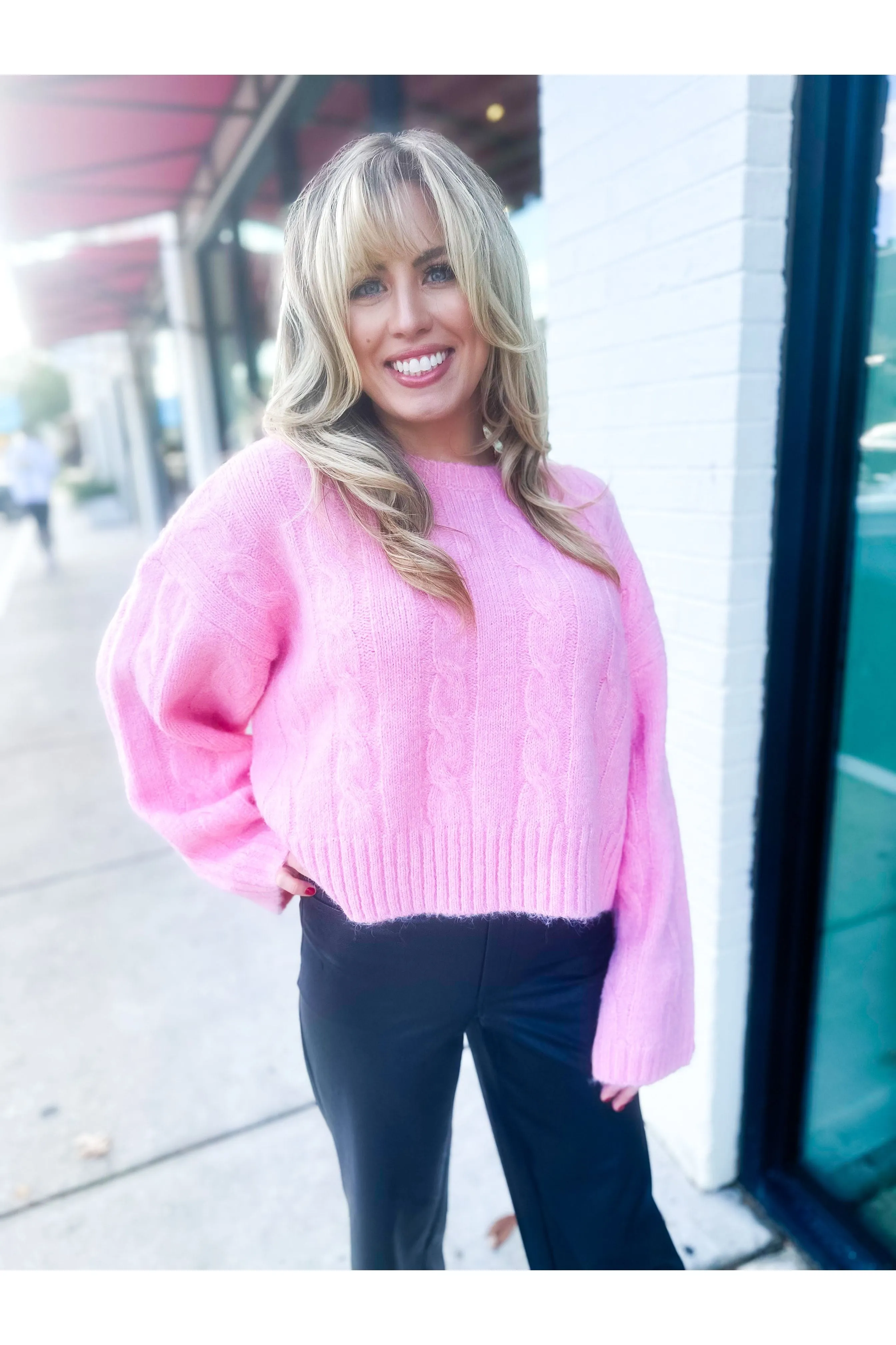 Pink Cable Knit Sweater