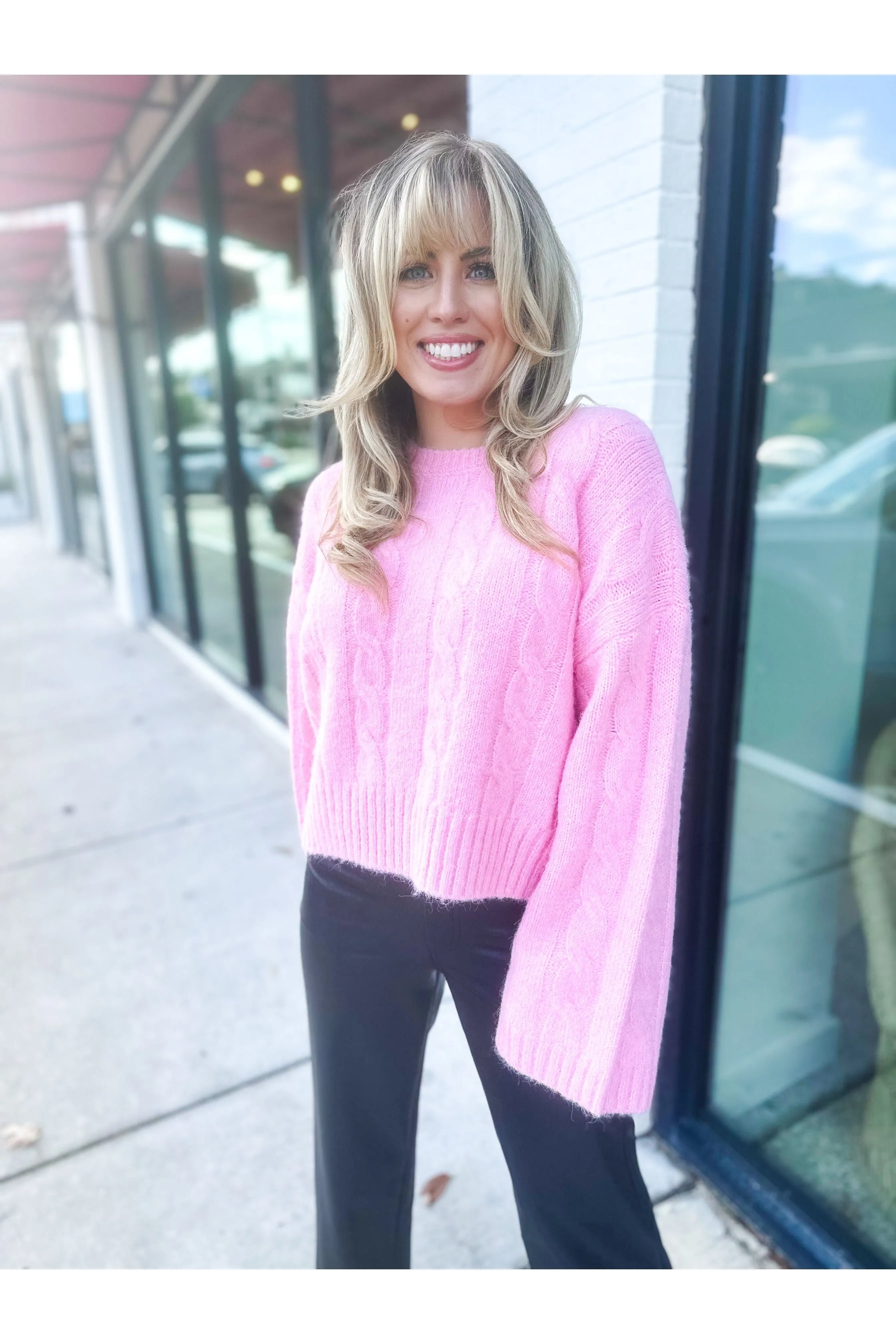 Pink Cable Knit Sweater