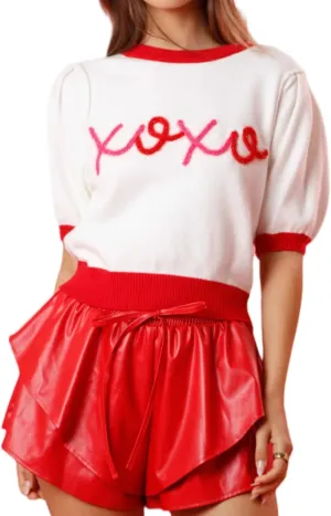 Pink Heart Graphic Sweaters for Women Short Puff Sleeve Vest Top Sweatshirt Holiday Colorful Heart Knit Tank Shirts