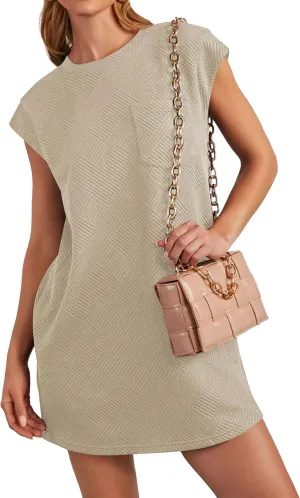 Poetsky Women's Summer Mini T Shirt Dress Casual Cap Sleeve Crewneck Loose Basic Short Beach Dresses