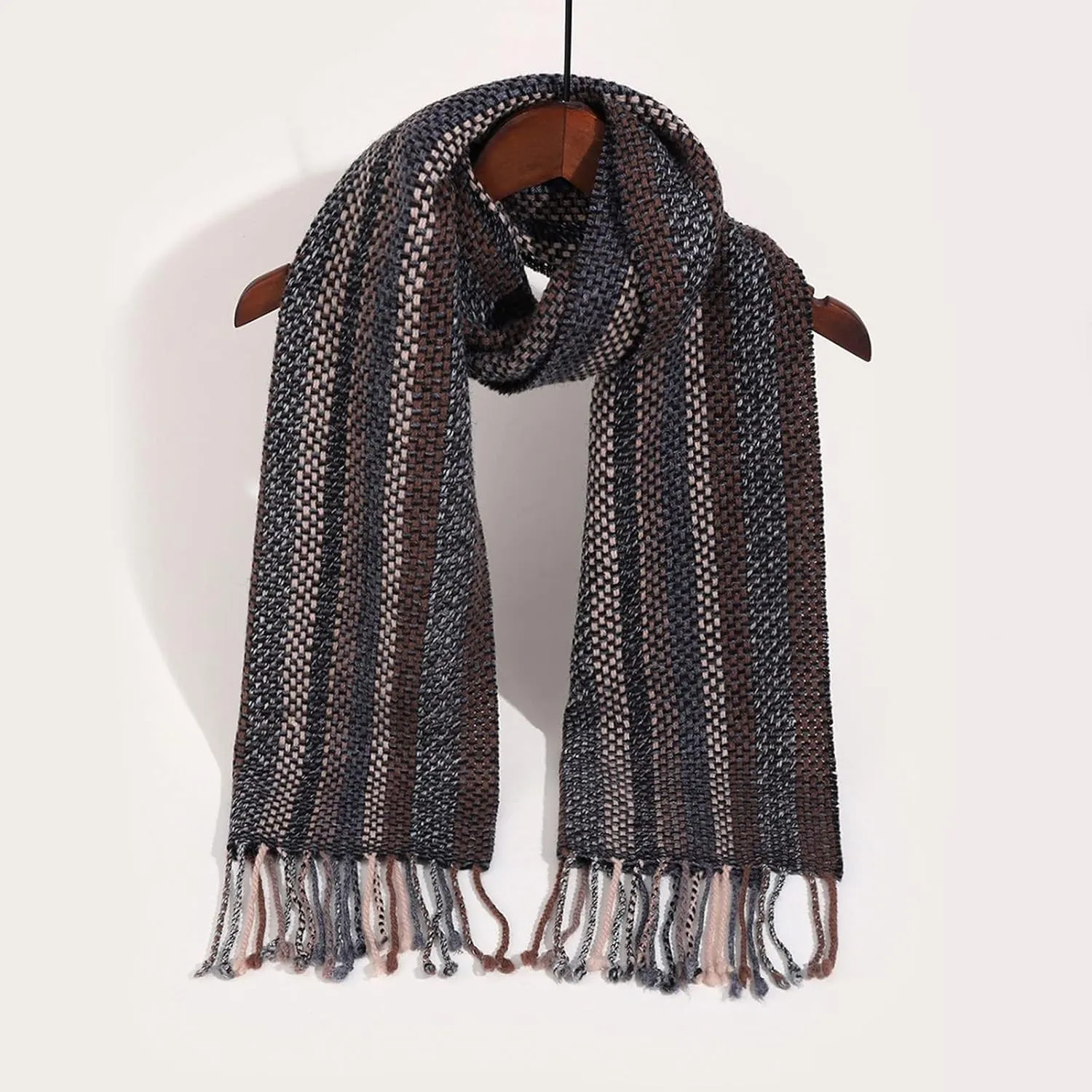 Pure Wool Scarves For men women, Pashmina Tartan Scarf,Cold Weather Scarf, Vertical Stripe Knit Winter Scarf