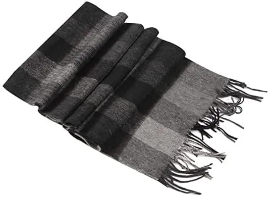 Pure Wool Scarves For men women, Pashmina Tartan Scarf,Cold Weather Scarf, Vertical Stripe Knit Winter Scarf