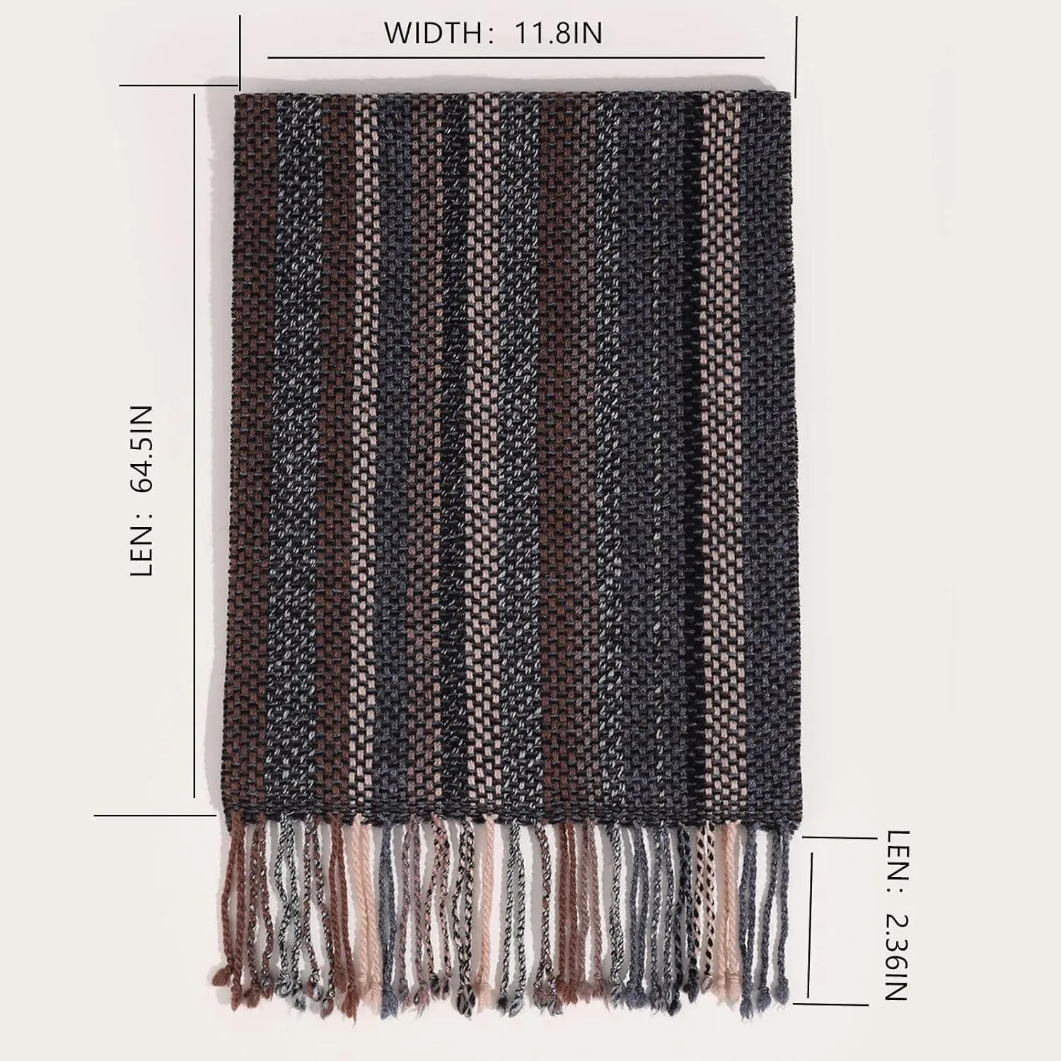 Pure Wool Scarves For men women, Pashmina Tartan Scarf,Cold Weather Scarf, Vertical Stripe Knit Winter Scarf