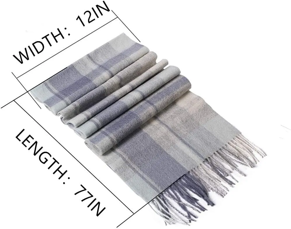 Pure Wool Scarves For men women, Pashmina Tartan Scarf,Cold Weather Scarf, Vertical Stripe Knit Winter Scarf