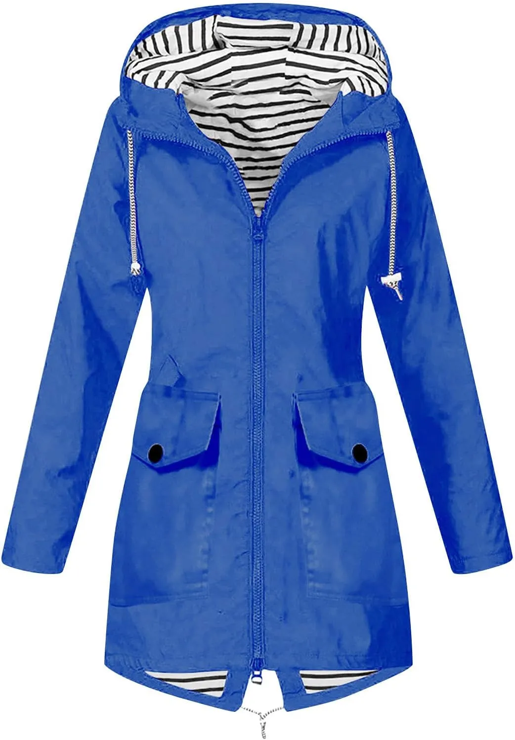 Rain Coats For Women Hiking Nylon Waterproof Hooded Zipper Length Coat Fall Winter Solid Color Outdoor Rain Jackets