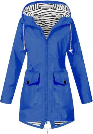 Rain Coats For Women Hiking Nylon Waterproof Hooded Zipper Length Coat Fall Winter Solid Color Outdoor Rain Jackets