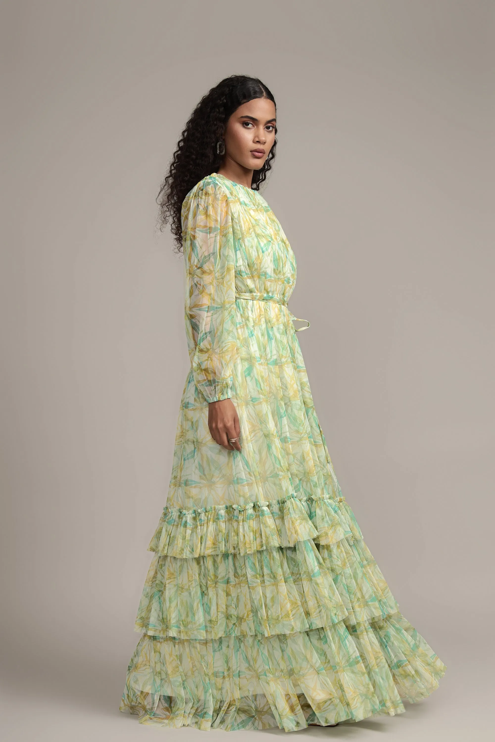Rebecca Maxi Dress in Green Floral