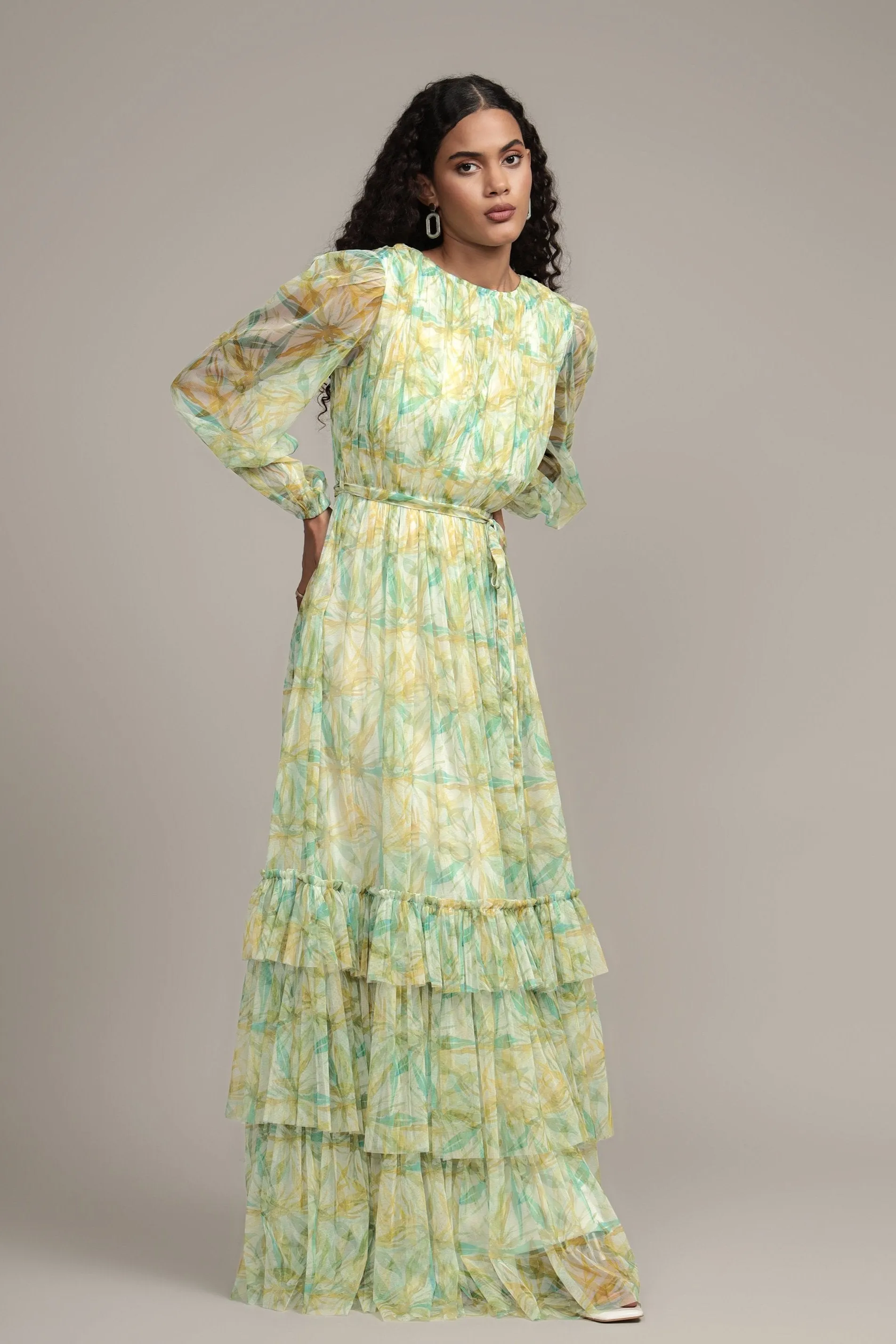 Rebecca Maxi Dress in Green Floral