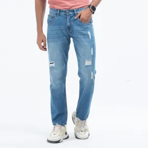 Relaxed fit non stretch ripped jeans - Blue