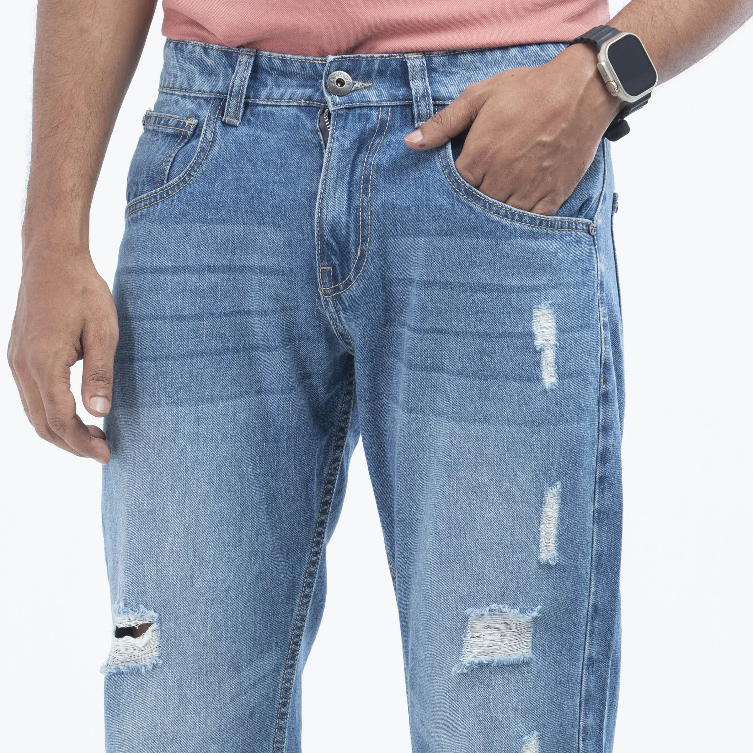 Relaxed fit non stretch ripped jeans - Blue
