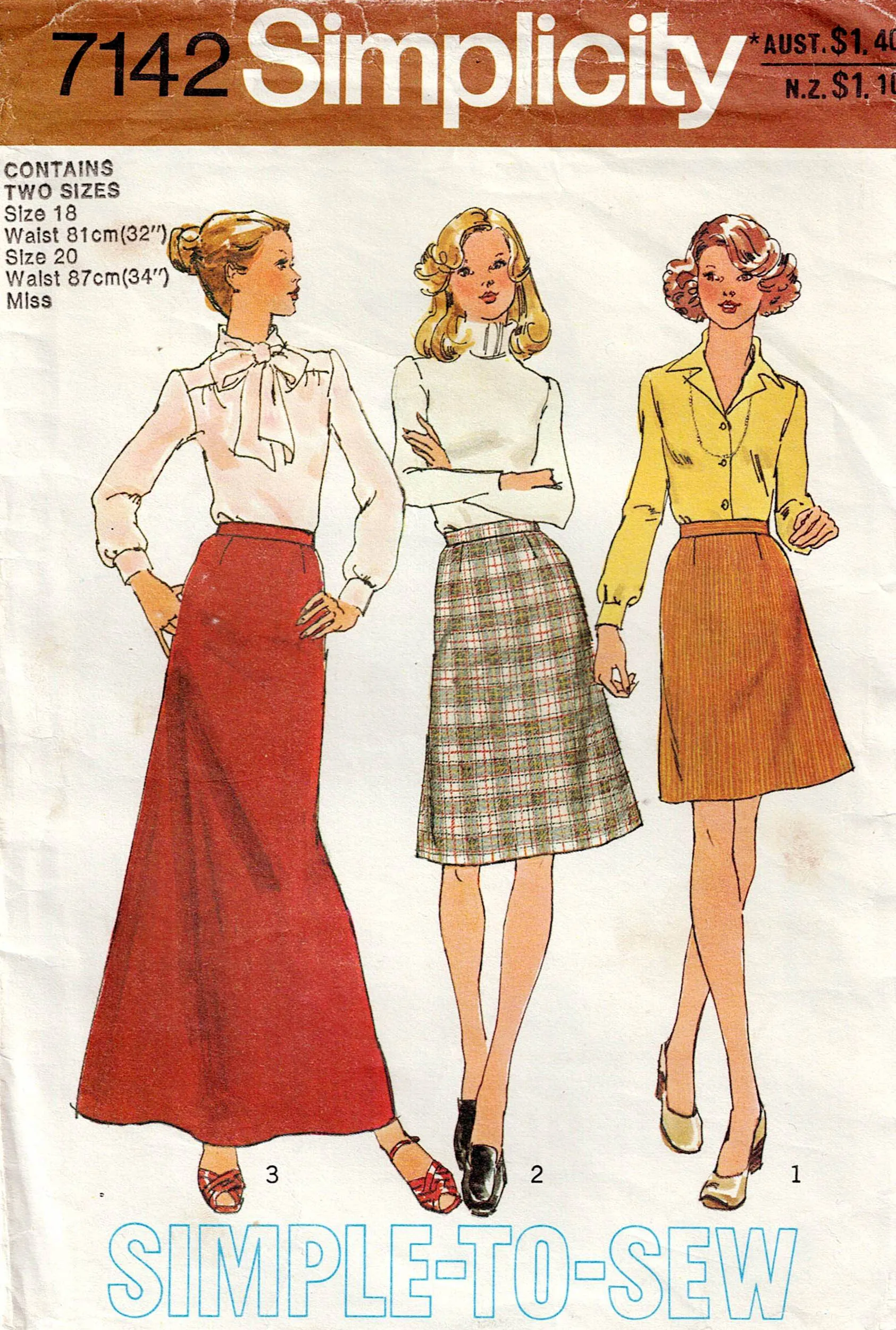 Simplicity 7142 Womens Classic A Line Mini Midi Maxi Skirts 1970s Vintage Sewing Pattern Size 12 or 18 & 20