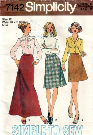 Simplicity 7142 Womens Classic A Line Mini Midi Maxi Skirts 1970s Vintage Sewing Pattern Size 12 or 18 & 20