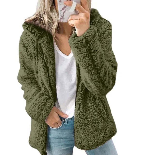 Soft Hooded Fleece Plush Warm Coat