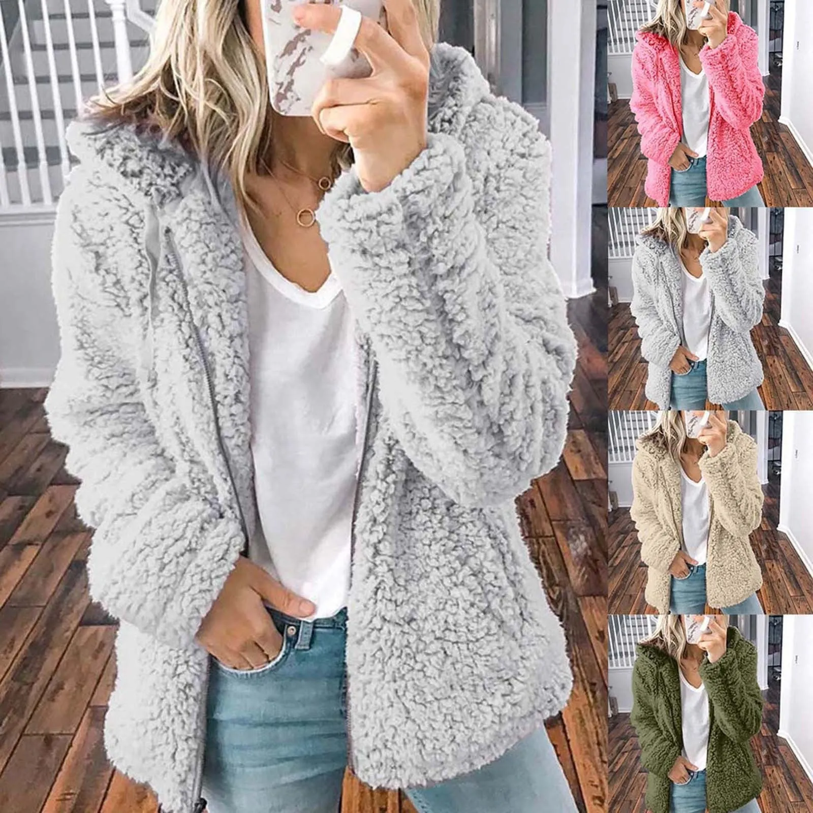 Soft Hooded Fleece Plush Warm Coat