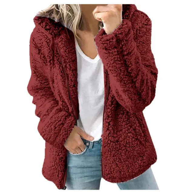 Soft Hooded Fleece Plush Warm Coat
